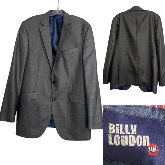 Billy London mens blazer sport‎ coat suit jacket 42L gray 2-button office career - Picture 1 of 6